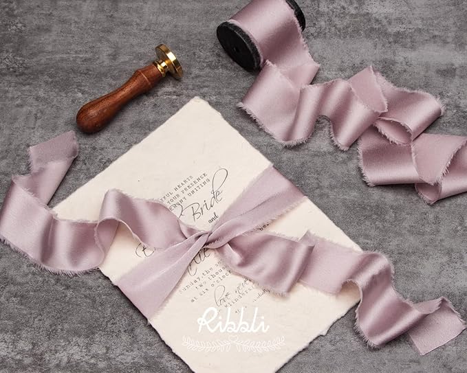 Ribbli Antique Mauve Silk Satin Ribbon 1.5 Inch x 12 Yard Handmade Frayed Chiffon Ribbon with Wooden Spool Mauve Ribbon for Gift Wrapping Wedding Invitations Bridal Bouquets Home Decor