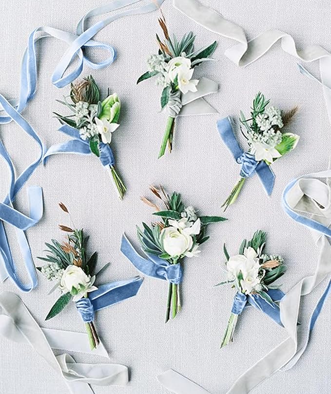 Light Blue Velvet Ribbon 5/8'' 25 Yards for Christmas Tree, Gift Wrapping, Flower Bouquet, Wreath Decorations, Bow Making