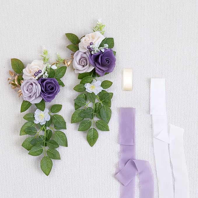 10 Wedding Aisle Decorations for Ceremony - Purple Chair Flowers for Aisle Decor and Church Pew Decorations