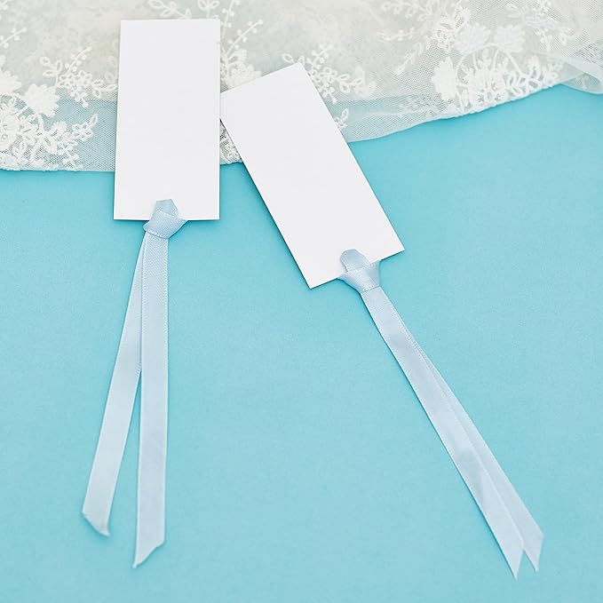 60pcs Wedding Banquet Place Cards for Table Setting.Name Table Cards .Name Cards with Ribbons. Can be Used for Wedding Banquet Table Decoration and Present Tags for Parties (Sky Blue)