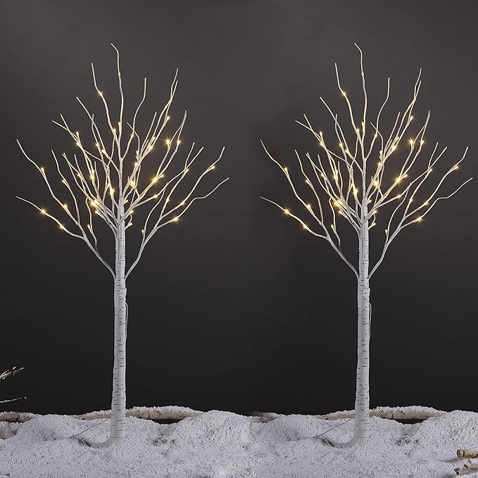 LIGHTSHARE 4 Feet 48L LED Birch Tree Lights, Pack of 2, Warm White, for Holiday Party and Christmas Decoration, Indoor and Outdoor Use