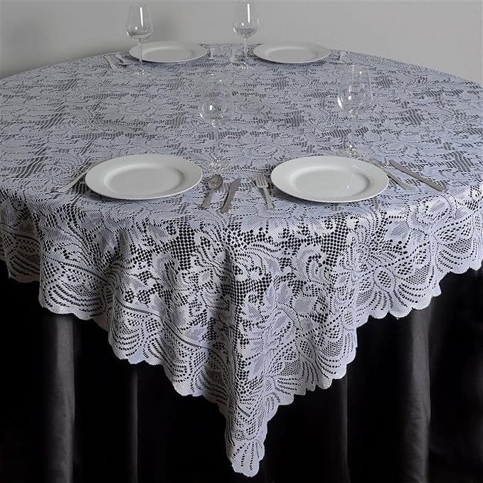 Efavormart 90" x 90" White Square Lace Table Overlay for Wedding Catering Party Table Decorations