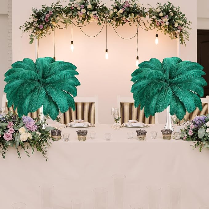 Maitys 90 Pcs Large Natural Ostrich Feathers Bulk 14-16 Inch (35-40cm) 12-14 Inch (30-35cm) 10-12 Inch (25-30cm) Ostrich Feathers Plumes for Centerpieces Wedding (Blackish Green)
