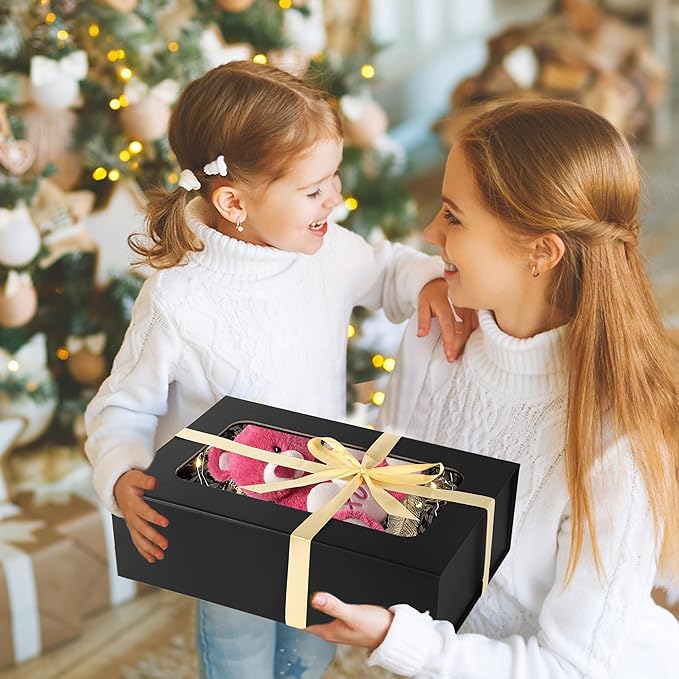 TIACABO Black Large Gift Box with Window, 13.5"x9"x4.3" Bridesmaid Boxe for Gifts Giving,Birthday Gift Boxes with Magnetic,Closure Lid Gifts Box for Presents,Cute Boxe,Luxury for Gift Packaging