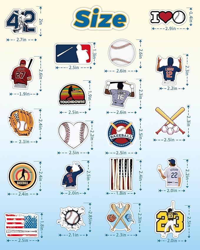 100 Pcs Sport Stickers for Kids, Baseball Water Bottle Stickers, Vinyl Waterproof Laptop Sticker for Water Bottle, Bulk Sticker Packs for Boys Kids Classroom Prizes for Elementary Students
