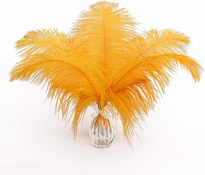 24pcs Natural Luxury Gold Ostrich Feathers 10-12inch (25-30cm) for Wedding Party Centerpieces,Flower Arrangement and Home Decoration.