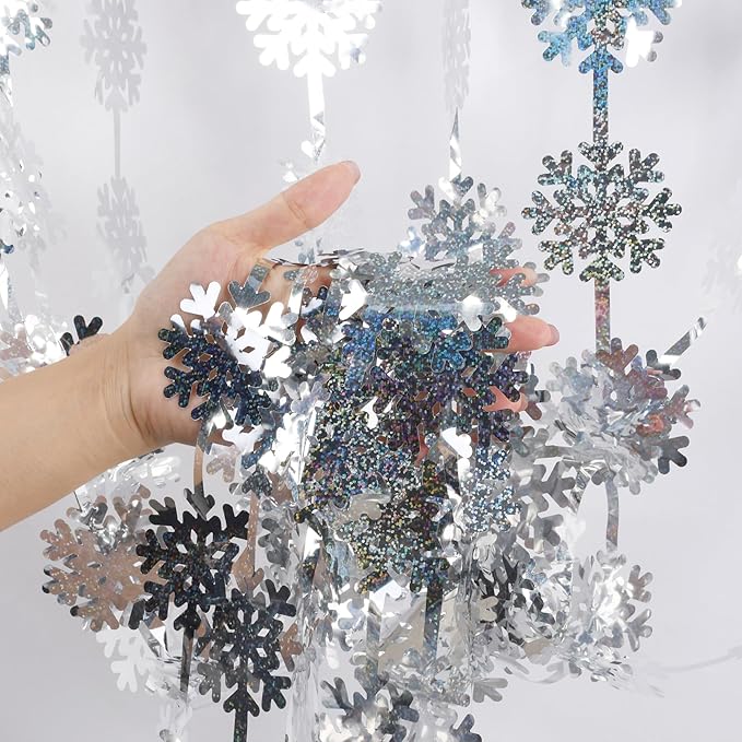 Silver Snowflake Fringe Curtain - GREATRIL Winter Onederland Streamers Backdrop with Sparkling Snowflake for Christmas Birthdays Party Decoration -3.2ft x 6.5ft - 2 Pack