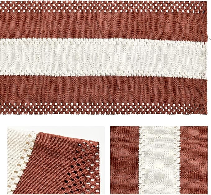 Artoid Mode Caramel Farmhouse Rustic Table Runner, Seasonal Hollow Kitchen Dining Table Decoration for Home Party Decor 12x72 Inch