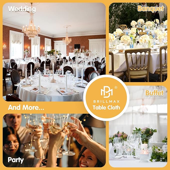 BRILLMAX 4 Pack White Round Tablecloths 120 Inch - Circle Bulk Linen Polyester Fabric Washable Table Cloth Cover for Wedding Reception Banquet Birthday Party Buffet Restaurant