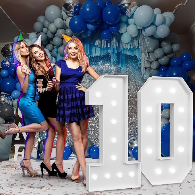 imprsv Marquee Numbers Large 10th-Birthday Decorations: 4ft Light Up Number Party Decor 10 Year Old Girl and Boy Birthday Decoration Backdrop Anniversary Cardboard Big Mosaic Balloon Frame Number 10