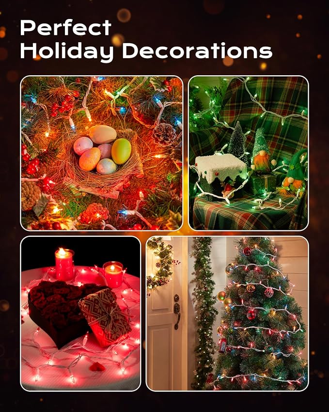 Brightown Clear Christmas String Lights, 200-Count 51.5ft Incandescent Bulb Mini Lights for Indoor Holiday Decor, Christmas Tree Garland Wedding Party Multi-Use Festival Decoration, White Wire