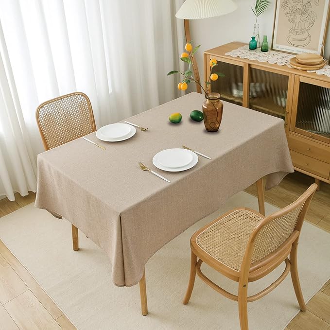 NLMUVW Linen Tablecloth Rectangle 8 Foot Burlap Textured Oblong Table Cloth Water Resistant Farmhouse Table Cover for Kitchen Dining Coffee, 54 x 120 Inch