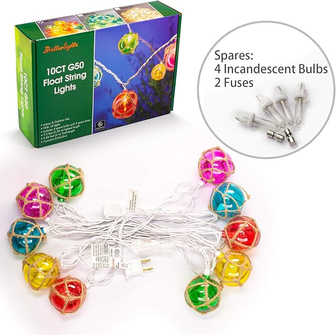 Nautical Fishing Float String Lights, Beach Themed Buoy Lights Set of 10 Multicolor String Lights for Indoor Home Decor and Outdoor Patio Decorations
