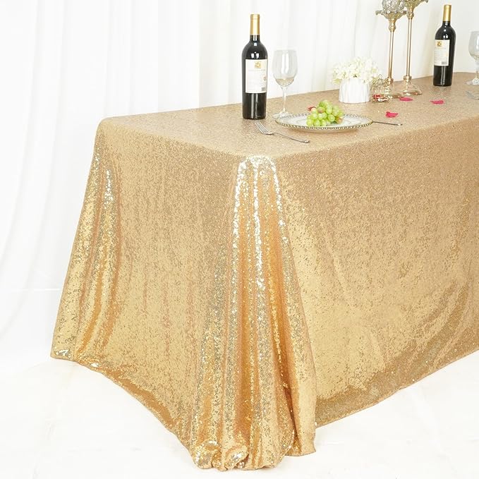 SquarePie Sequin Tablecloth 50 x 72 Inch Light Gold Glitter Table Cloth for Wedding Party Decoration