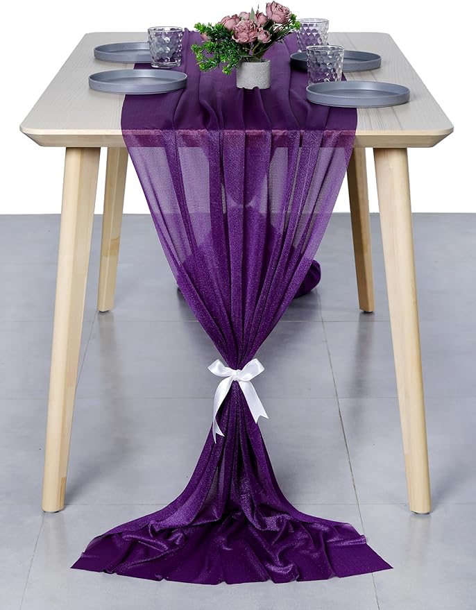 MDS Halloween Chiffon Table Runner - 20 Pack, 29 x 170 Inches, 14ft Each - Sheer Spooky Table Runners for Haunted House Parties, Trick-or-Treat Tables, Witchy Décor, Wedding & Events - Cadbury Purple