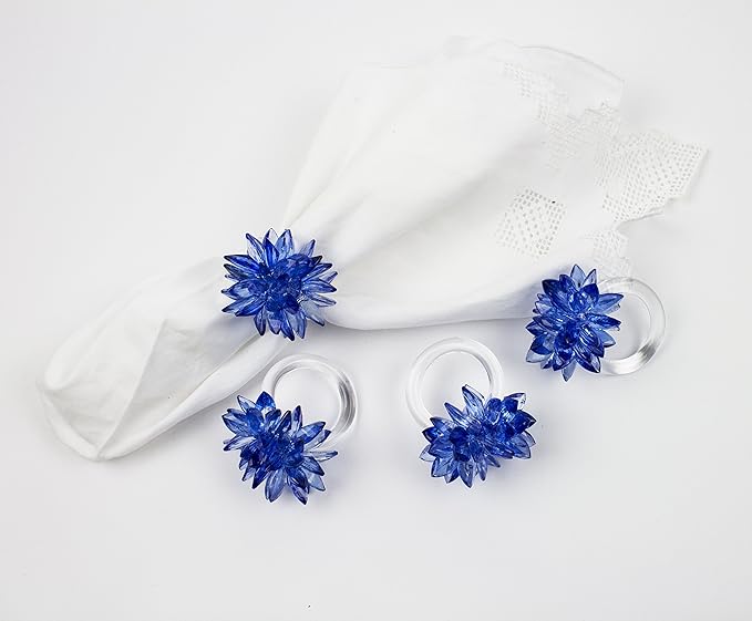 Fennco Styles Crystal Design Collection Napkin Rings - Set of 4 (Blue, 2"x2")