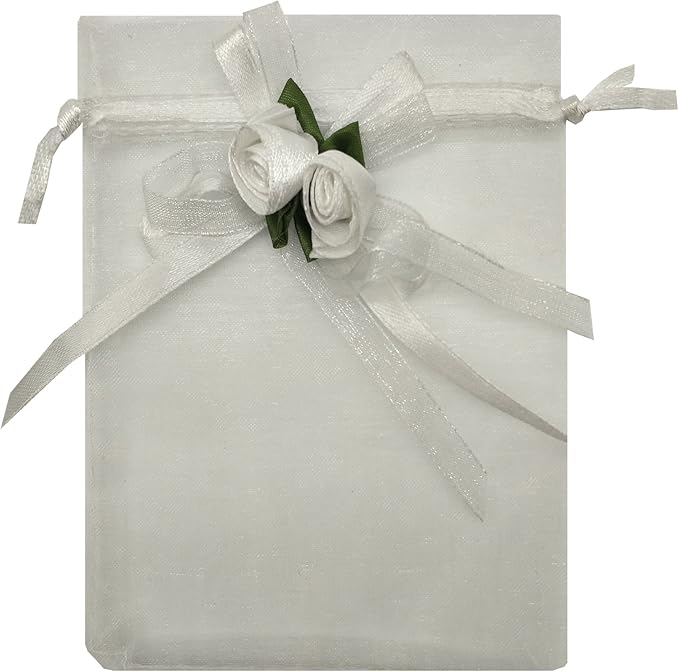 Ankirol 50pcs Sheer Organza Favor Bags For Wedding 3.8x4.8'' Gift Bags Samples Display Drawstring Rose Pouches (white)