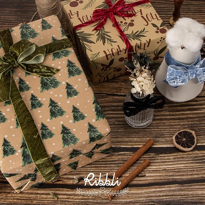 Ribbli Dark Red Velvet Ribbon 1 Inches Luxury Crinkled Red Christmas Ribbon for Gift Wrapping Crafts Home Decor-Continuous 10 Yard