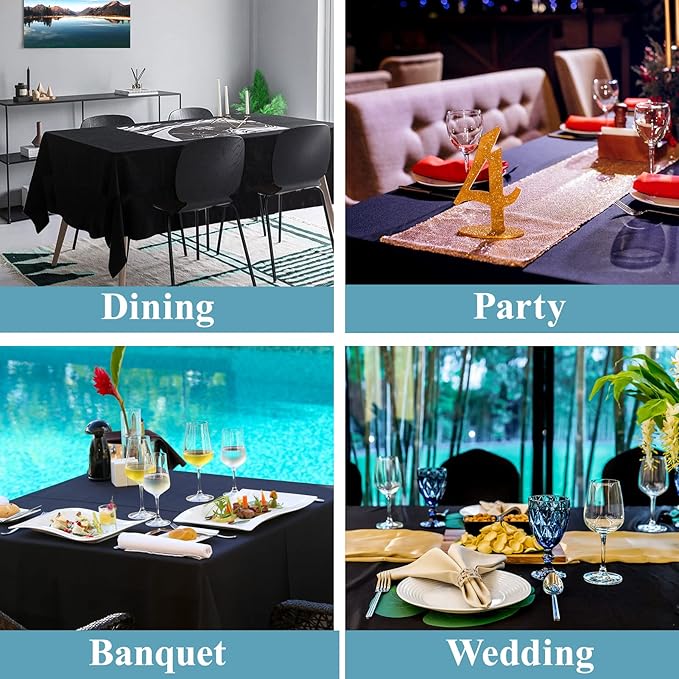 VidaFete Table Cloth 6 Pack 90 * 156inch Rectangle Tablecloth Polyester, Stain Wrinkle Resistant Polyester Dining Table Cover for Kitchen Dinning Party Wedding Rectangular Tabletop Decoration(Black)