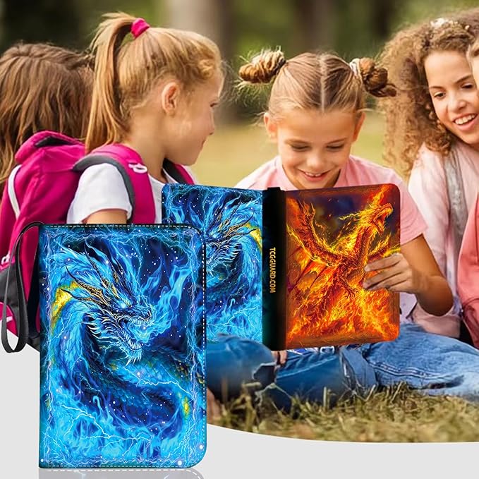 1008 Card Binder 9 Pocket, 3-Ring Trading Card Binder with 56 Page Removable Sleeves, High Storage Waterproof Trading Card Holder Collection Card Album Carrying Organizer Case for MTG TCG Cards -Fire