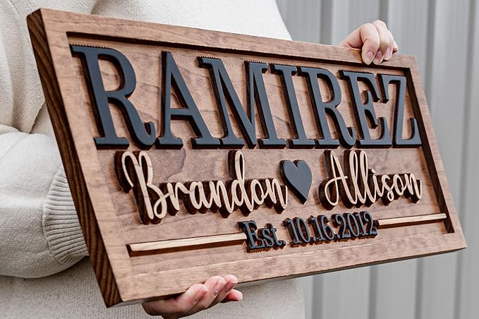 Bridal Shower Gift | Personalized Wedding Gift Last Name Established Sign | Anniversary | Engagement Gifts | Valentines Day Gift | Wood Wedding Sign | Name Heart Sign | Couples Gift