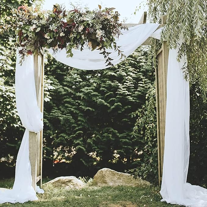 White Wedding Arch Draping Fabric 20Ft Long Chiffon Fabric Drapes 2 Panels White Chiffon Drapes for Romantic Wedding Ceremony Reception Swag Chiffon Fabric Drape for Party Ceremony Arch Stage