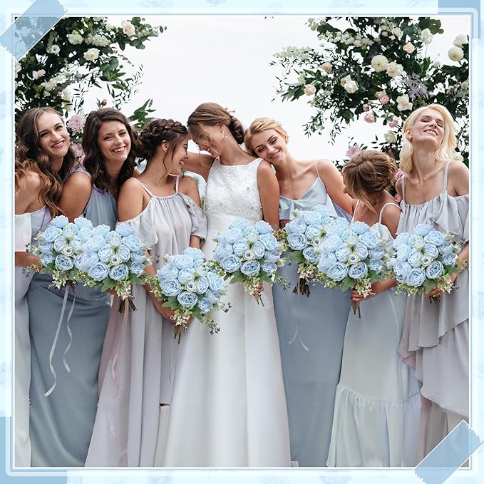 8 Bundles Artificial Peonies Flowers Boho Faux Flowers Arrangements Artificial Centerpiece Spring Bouquet Floral Wedding Decoration for Vase(Blue)