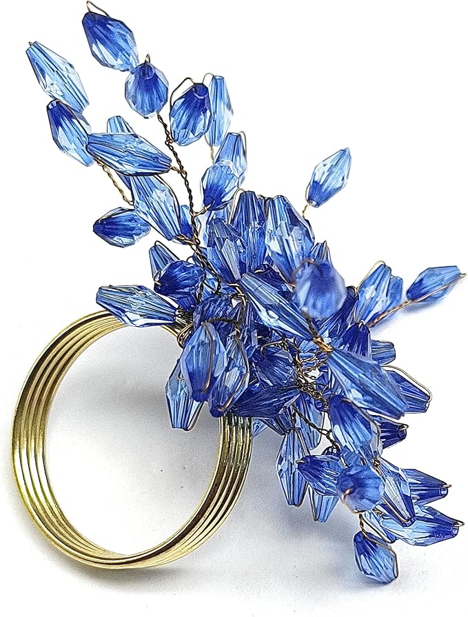 Napkin Rings Set of 6 for Dining Table Decoration Parties Everyday Metal Napkin Holder Leaf Blue (Pack of 6)