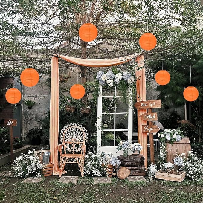 12Pcs Round Paper Lanterns Assorted Sizes (6" 8" 10" 12") for Home Decor, Restaurant, Church, Wedding, Birthday Party Decorations, Hanging Chinese Japanese Paper Lantern Lamps (Orange)