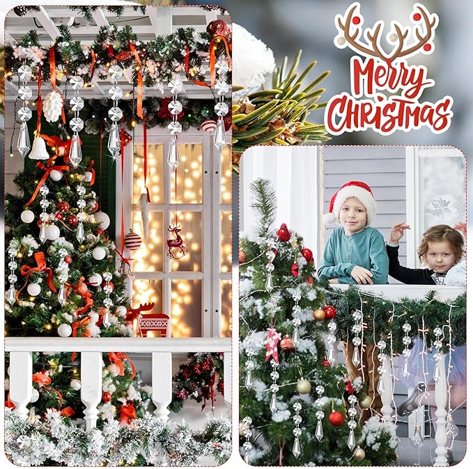 Nuenen 100 Pcs Hanging Crystals for Centerpieces Acrylic Chandelier Garland Beads Strands Prism Decorations Clear Teardrop Chandelier Crystals Pendant Wedding Home Garden Outdoor Ornaments(Icicle)