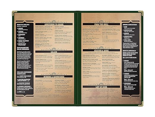 Goodsmart Restaurant Menu Covers – Green 25 Pack, 4-View 8.5" x 14", Side-Loading Vinyl & Plastic Menu Holders, Clear Menu Sleeves, Leather-Style Café Covers with Gold Corners