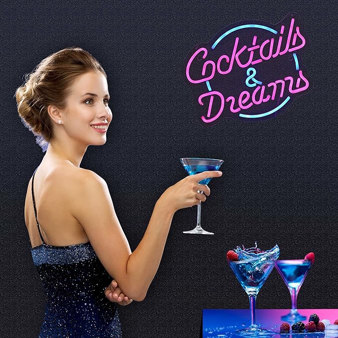 Cocktails and Dreams Neon Sign for Wall Decor Neon Signs with Dimmable Switch LED Neon Signs Bedroom Beer Bar Neon Light Sign Hotel Party Club Office Art Lights