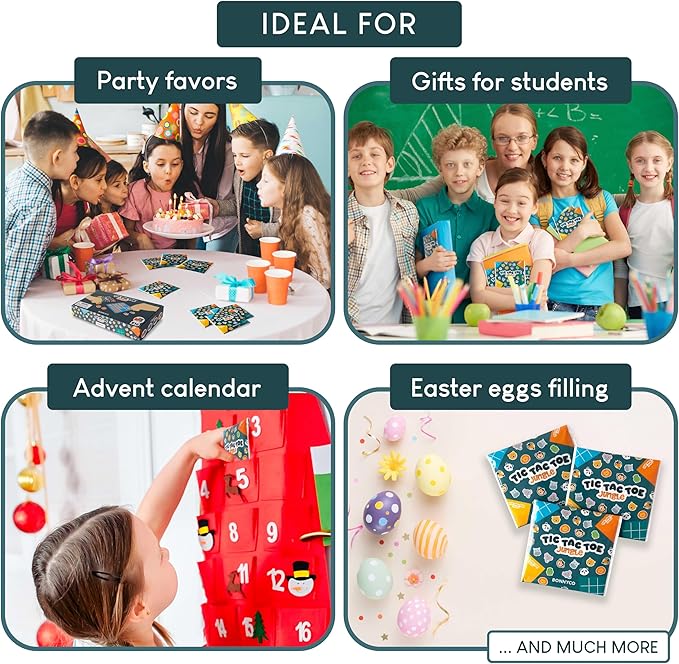 BONNYCO Tic Tac Toe Game Pack 16 Jungle Animals Kids Party Favors Safari Goodie Bags Stuffers for Kids 3-5 4-8, Goody Bag Stuffers Pinata | Return Gifts for Birthday Party, Mini Games Bulk Travel