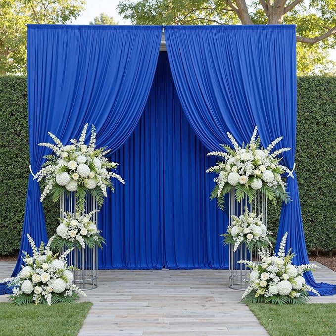10x10 ft Wrinkle Free Royal Blue Backdrop Curtains for Party Background, Silky Polyester Blue Photo Backdrop Drapes 2 Panels Back Drop Cloth for Wedding Birthday Photography Baby Shower Decor