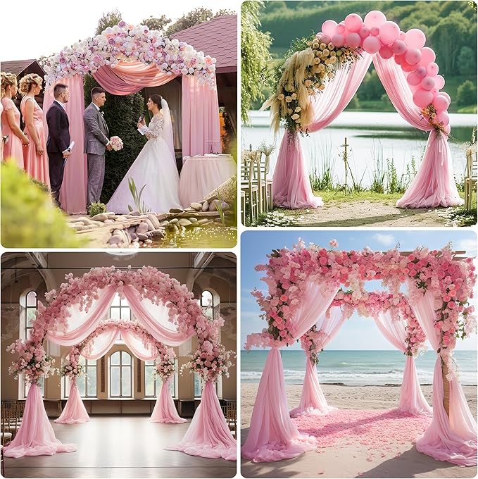 Wedding Arch Draping Fabric 6 Panels 28.7" x 20FT Blush Pink Sheer Chiffon Backdrop Drapes for Wedding Ceremony Birthday Party Bridal Shower Outdoor Decoration