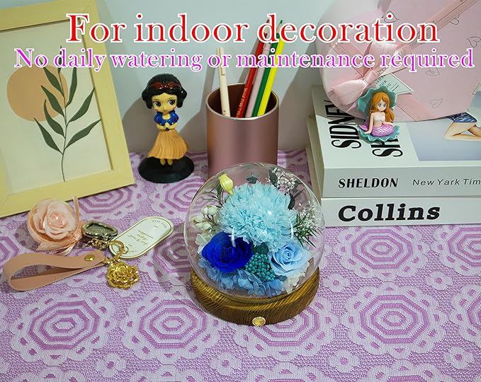 Valley of Rain & Forest Long-Lasting Real Flowers, Unique Floral Gift for You to Send Love for All Occasions, for Indoor Decoration (Light Blue Carnation, Blue Rose, Light Blue Rose)