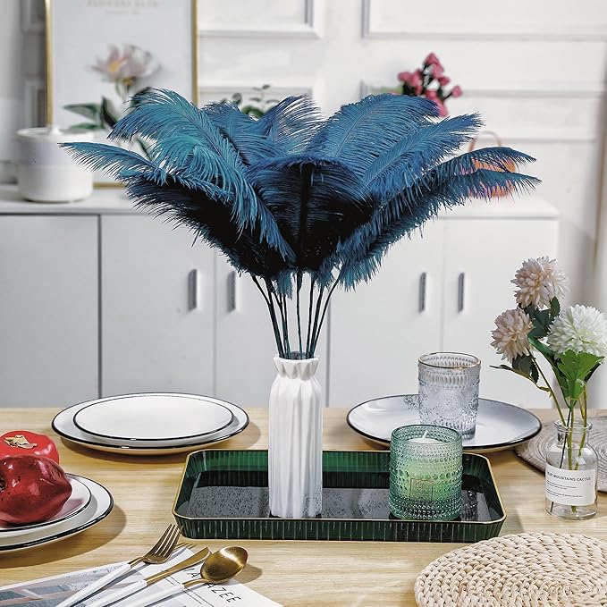 Holmgren Turquoise Ostrich Feathers Bulk - 20pcs Making Kit 22 Inch Boho Ostrich Feathers for Vase, Floral Arrangement, Wedding Party Centerpieces and Home Decorations (Turquoise)