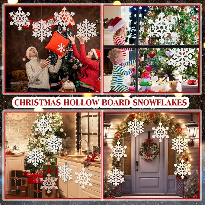 18 Pcs Large Christmas Snowflake Decorations, 8 Inch White Snowflake Hanging Ornaments Plastic Christmas Yard Decorations for Winter Indoor Outdoor Xmas Tree Holiday Yard Lawn Decor