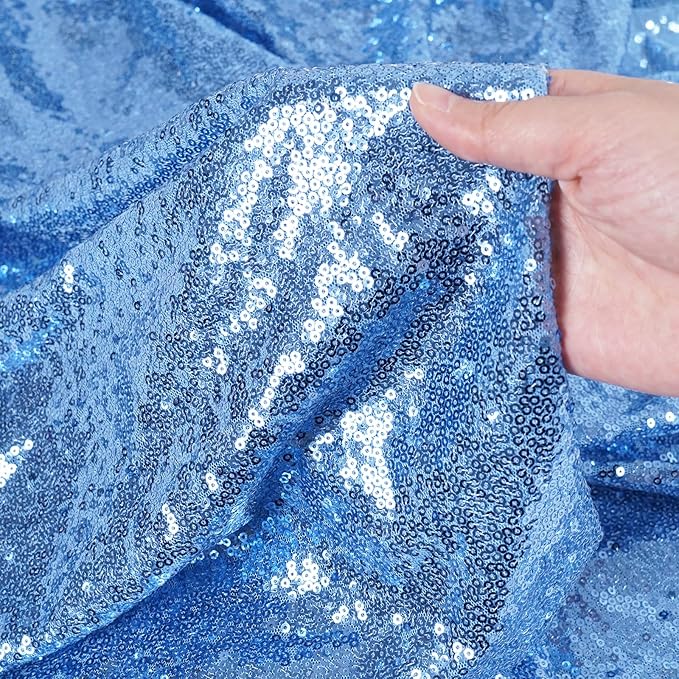 SquarePie Sequin Tablecloth 90 x 156 Inch Baby Blue Sparkly Table Linen for Wedding Party