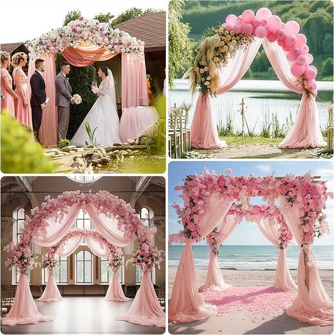 Wedding Arch Draping Fabric 1 Panel 28.7" x 20FT Blush Sheer Chiffon Backdrop Drapes for Wedding Ceremony Birthday Party Bridal Shower Outdoor Decoration