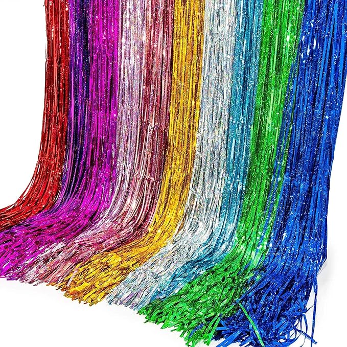 BRAVESHINE 1 Purple 1 Pink Streamers Party Photo Backdrop - 3.2 ft x 8.2 ft Metallic Tinsel Foil Fringe Curtains for Valentine’s Day/Women Birthdays/Engagement/Bridal Shower/Bachelorette Decorations