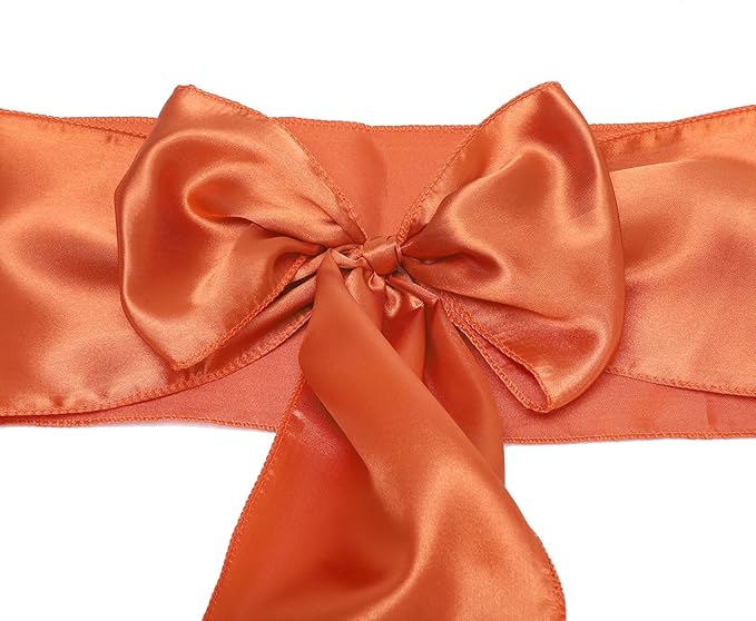 MDS Pack of 75 PCS Satin Chair Sashes Charmeuse Sateen Dining Chair Bows Ribbon Ties Back Sash for Wedding Party Birthday Home Hotel Restaurant Banquet Decoration (7 x 108 Inch, Brunt Orange)