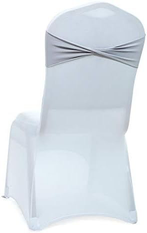 VDS Pack of 25 PCS | Light Silver | Spandex Chair Sashes Bows Without Buckle | Stretch Elastic Banquet Universal Folding Chair Band Tie with for Wedding Party Conference Celebration Event Decoration