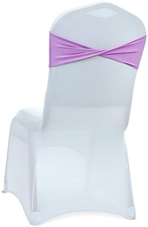 VDS Pack of 50 PCS | Light Purple | Spandex Chair Sashes Bows Without Buckle | Stretch Elastic Banquet Universal Folding Chair Band Tie with for Wedding Party Conference Celebration Event Decoration