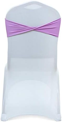 VDS Pack of 50 PCS | Light Purple | Spandex Chair Sashes Bows Without Buckle | Stretch Elastic Banquet Universal Folding Chair Band Tie with for Wedding Party Conference Celebration Event Decoration