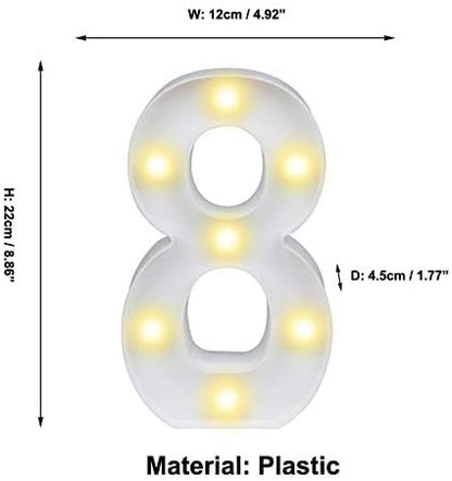 Pooqla LED Light Up Numbers, Warm White and Cool White Decorative Lighted Marquee Numbers for 8th Birthday Party, Gift for Boys Girls, Wedding, Night Light, 8th Birthday Decoration, Number 8