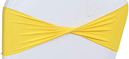 VDS Pack of 150 PCS | Yellow | Spandex Chair Sashes Bows Without Buckle | Stretch Elastic Banquet Universal Folding Chair Band Tie with for Wedding Party Conference Celebration Event Decoration