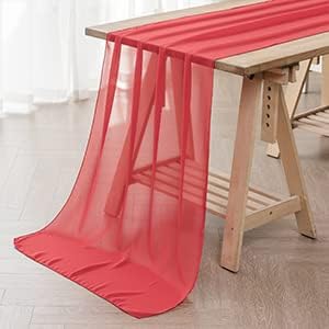6Pack 9ft Chiffon Table Runner 14x108 Inch Sheer Romantic Table Runner for Wedding Birthday Party Bridal Shower Outdoor Decoration-Red