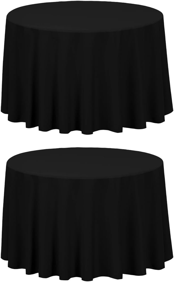 LTC LINENS 2 Pack 108 Inch Round Tablecloth Black - Great for 48 Inch Round Table Floor Length - Wrinkle Resistant Polyester Fabric Cloth for Wedding