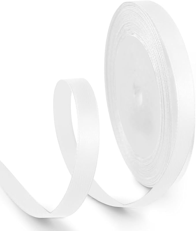 3/8 Inch 25 Yards Satin Ribbon White, Solid Color Fabric Ribbon for Gift Wrapping, Wedding, Polyester Gift Ribbon for Birthday Party Decoration, Craft, Hair, Floral, Sewing